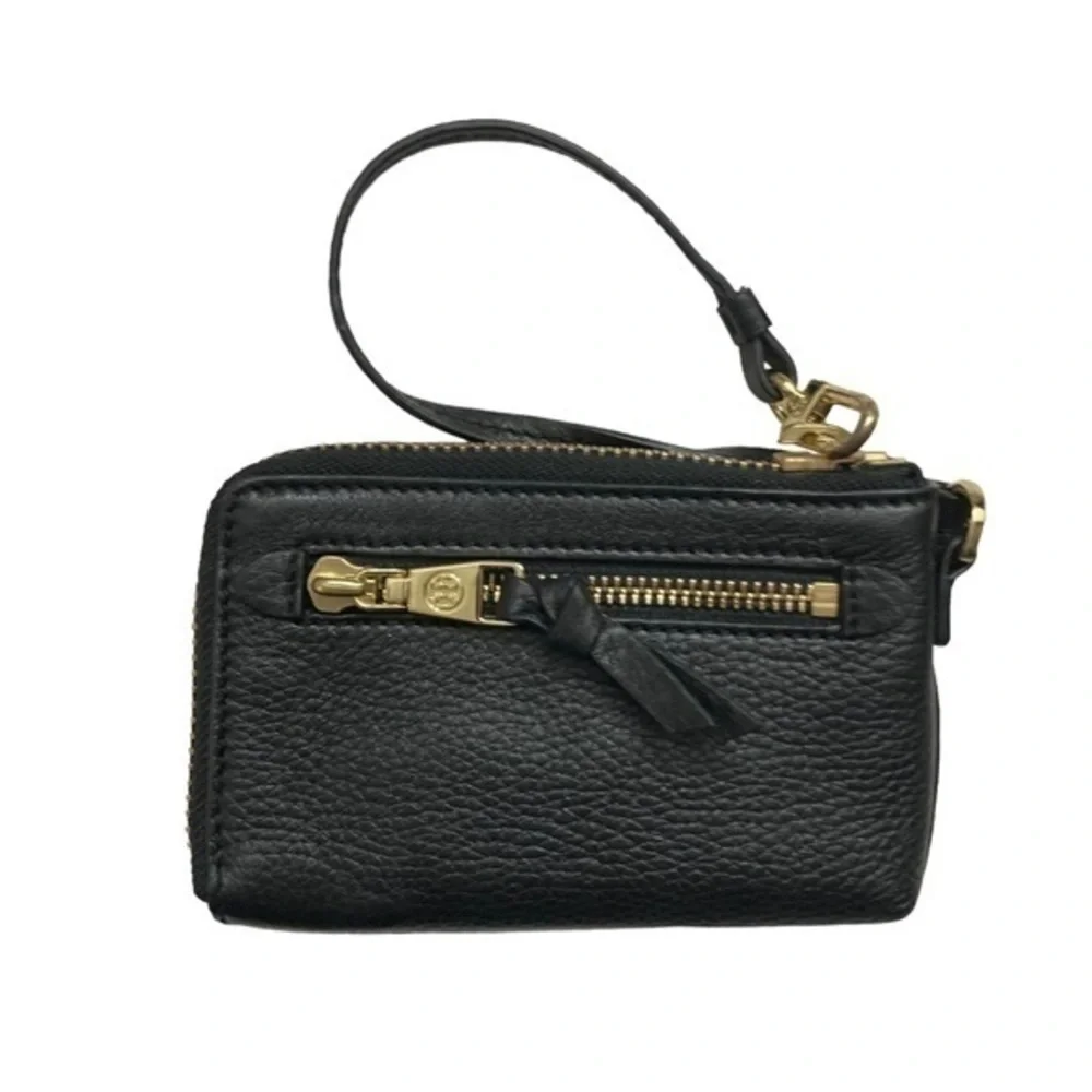 Tory Burch black leather wristlet clutch bag